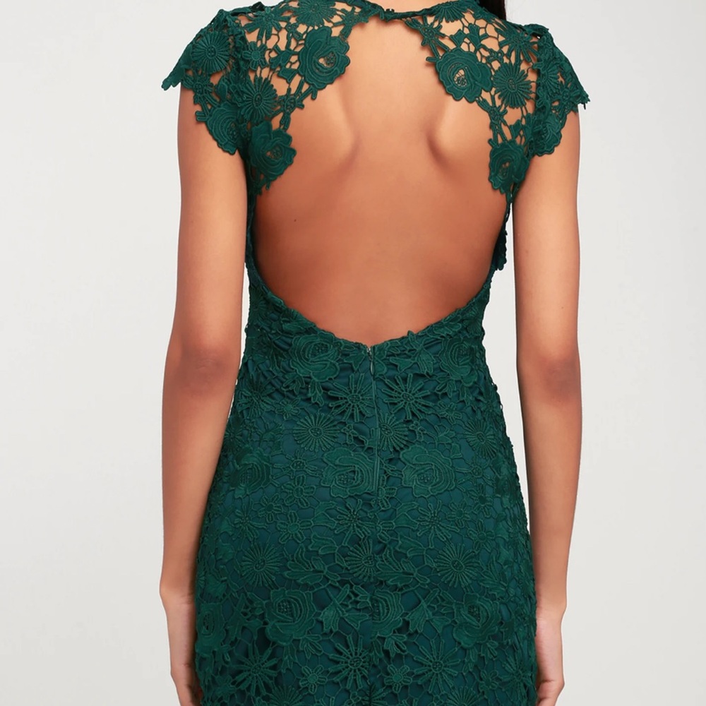 Dark green backless lace dress